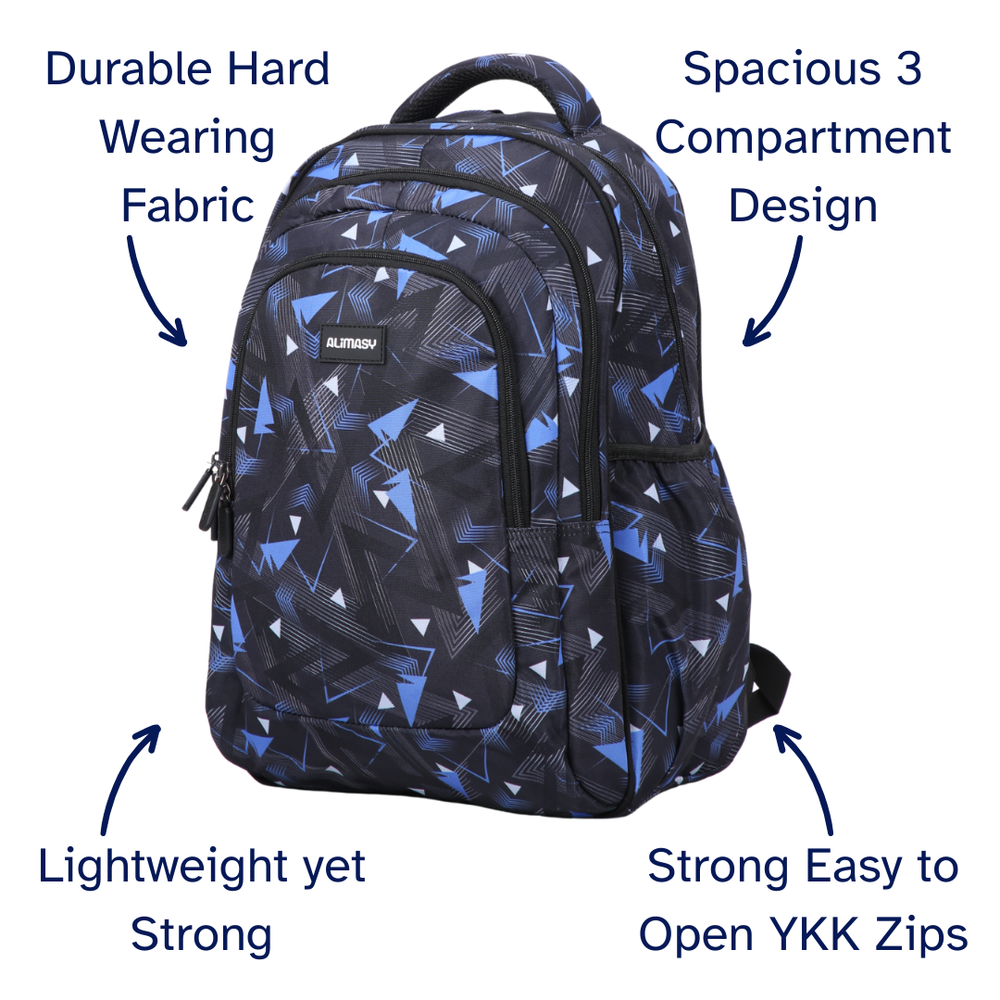 Backpack with features highlighted on a white background