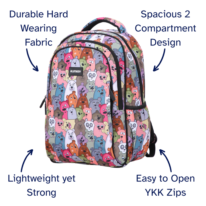 spacious compartments for school supplies