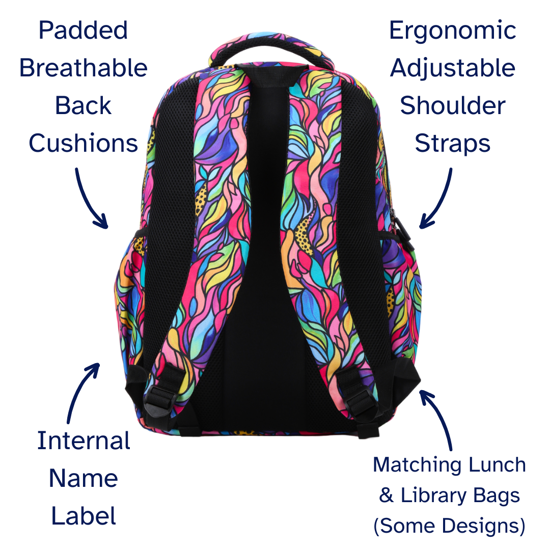 Back view of Amazon Large School Backpack Padded straps and breathable cushions for comfort