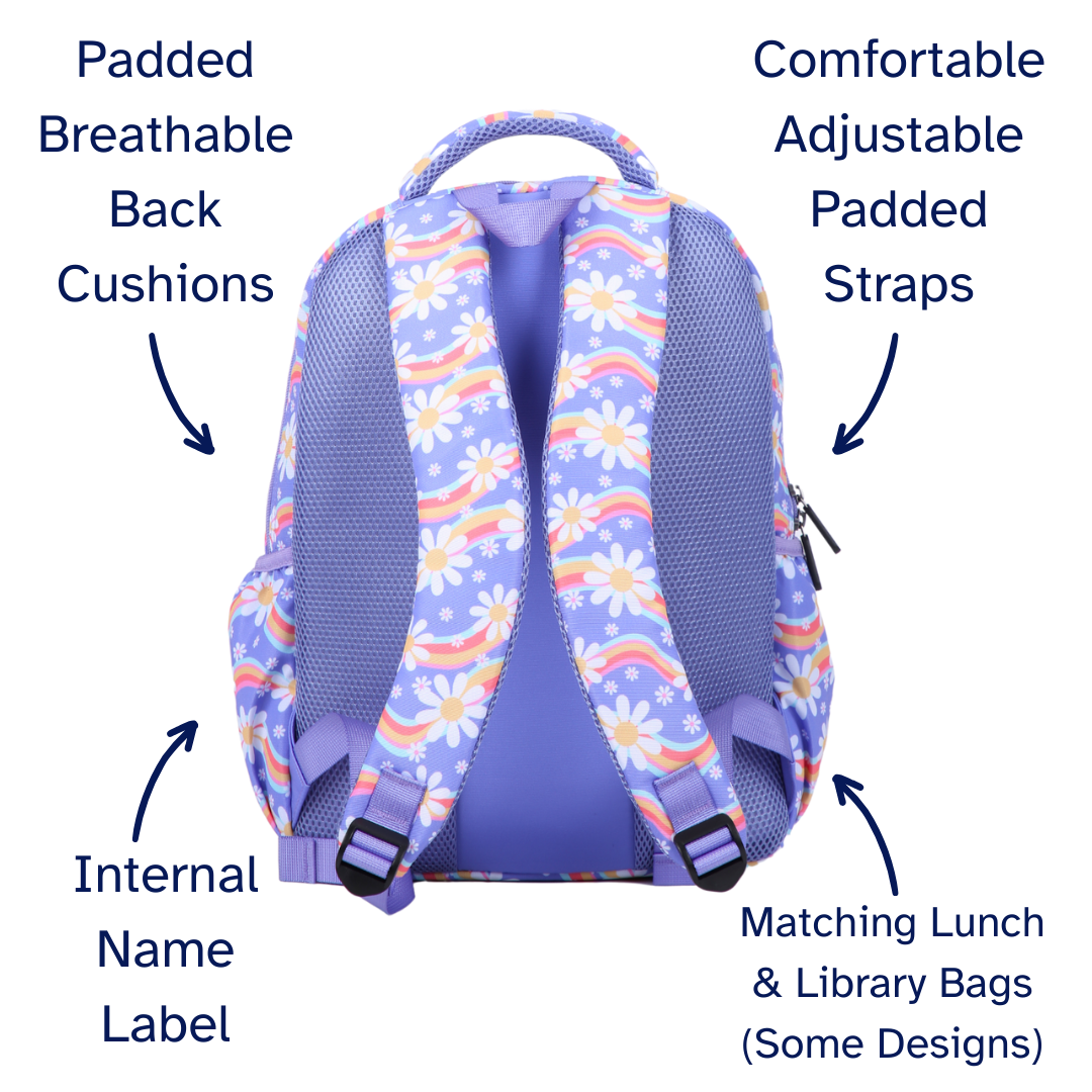 Rainbow Daisy Midsize Kids Backpack close-up print high-quality fabric waterproof midsize kids backpack