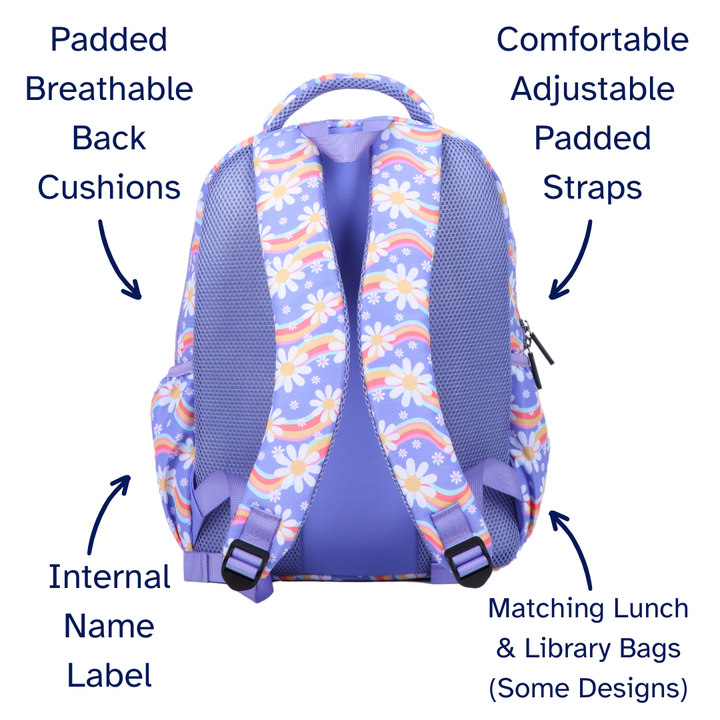 Rainbow Daisy Midsize Kids Backpack close-up print high-quality fabric waterproof midsize kids backpack