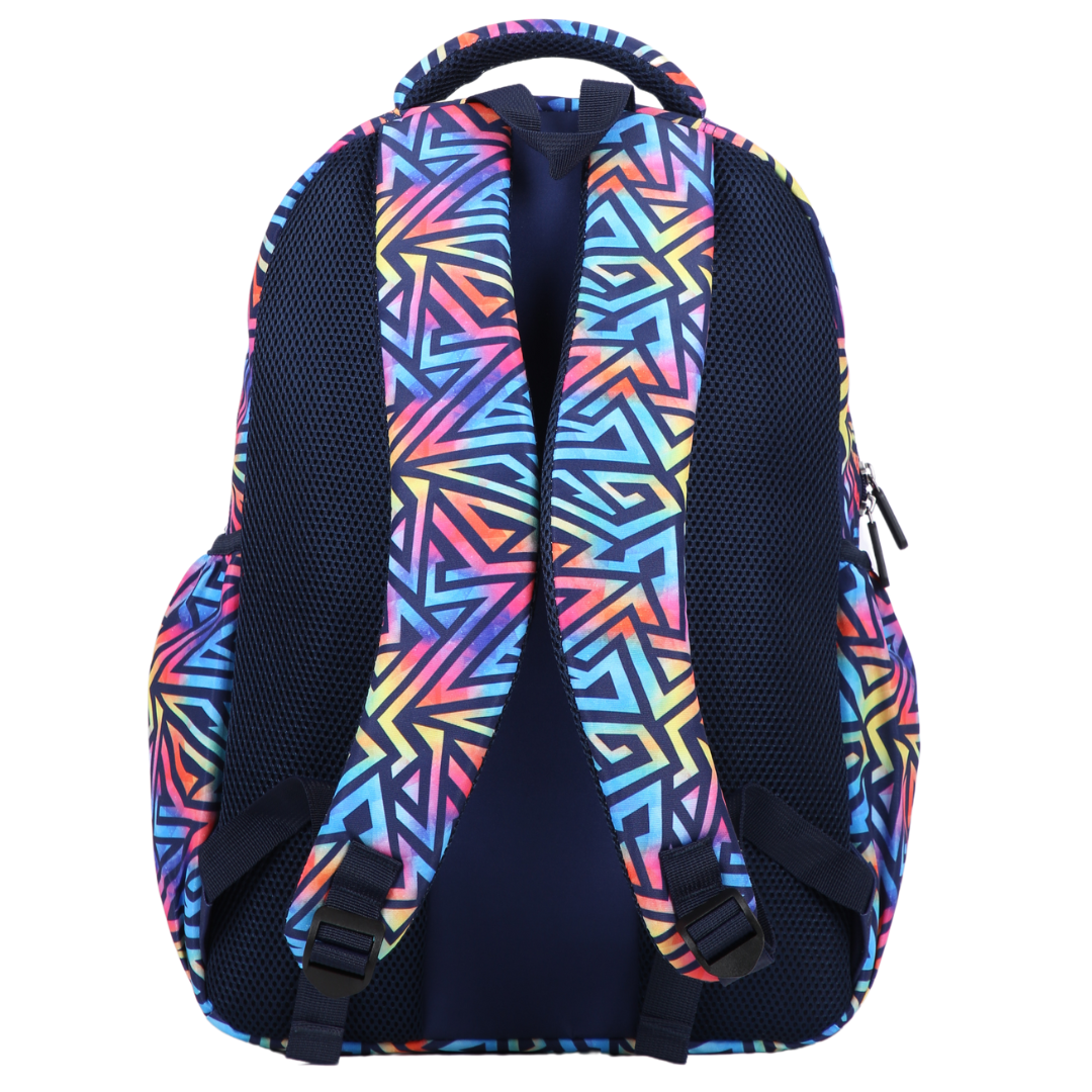 Back view of Abstract Geometric Large School Backpack Padded straps and breathable cushions for comfort