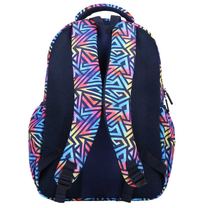 Back view of Abstract Geometric Large School Backpack Padded straps and breathable cushions for comfort