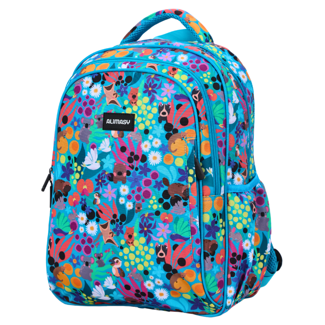 Australian Animals Midsize Kids Backpack front view lightweight waterproof preschool and primary school bag Australia NZ