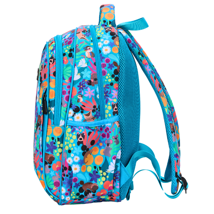 Australian Animals Midsize Kids Backpack side pocket elasticated for secure water bottle storage