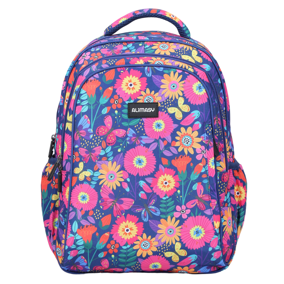 Blooms & Butterflies Midsize Kids Backpack front view lightweight waterproof daycare, kinder, preschool and primary school bag Australia NZ