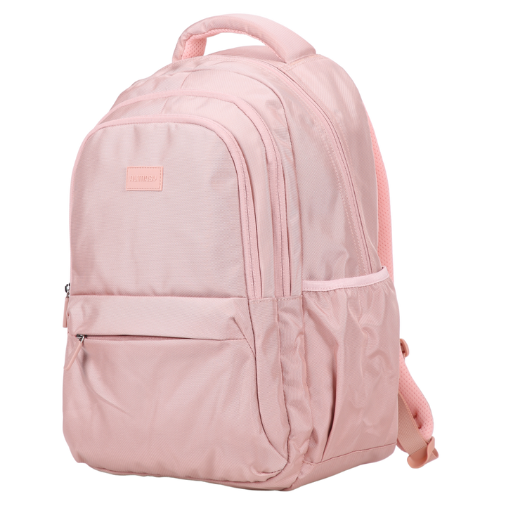 Pink large spacious 900d backpack with 3 zipped compartments and padded breathable shoulder straps