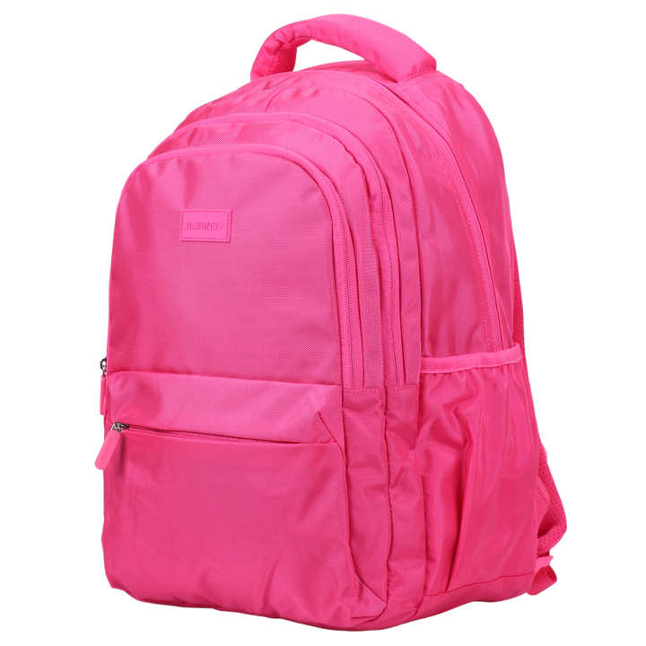 900D pink backpack for teens and women with zipped pocket, luggage strap and chest strap