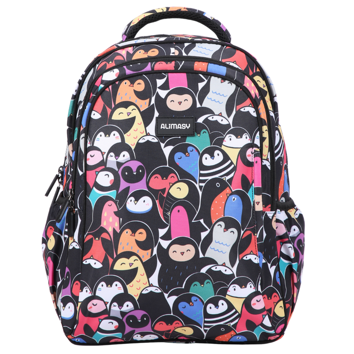 Colourful Penguins Midsize Kids Backpack front view lightweight waterproof preschool and primary school bag Australia NZ