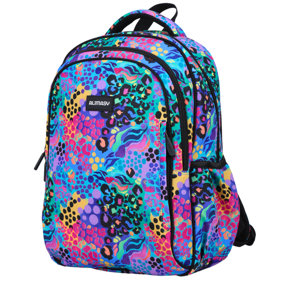 Electric Leopard Midsize Kids Backpack close-up print high-quality fabric waterproof midsize kids backpack