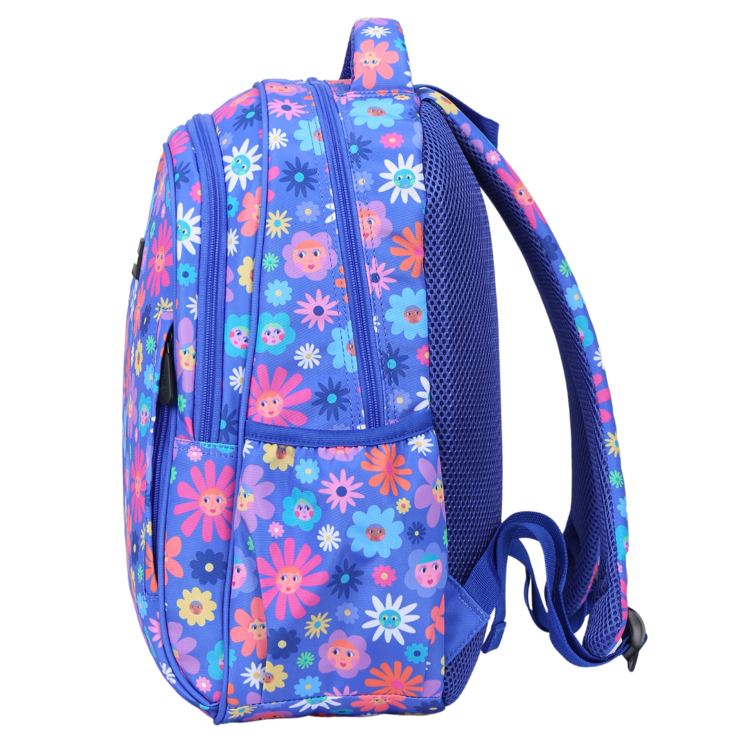 Flower Friends Midsize Kids Backpack side pocket elasticated for secure water bottle storage