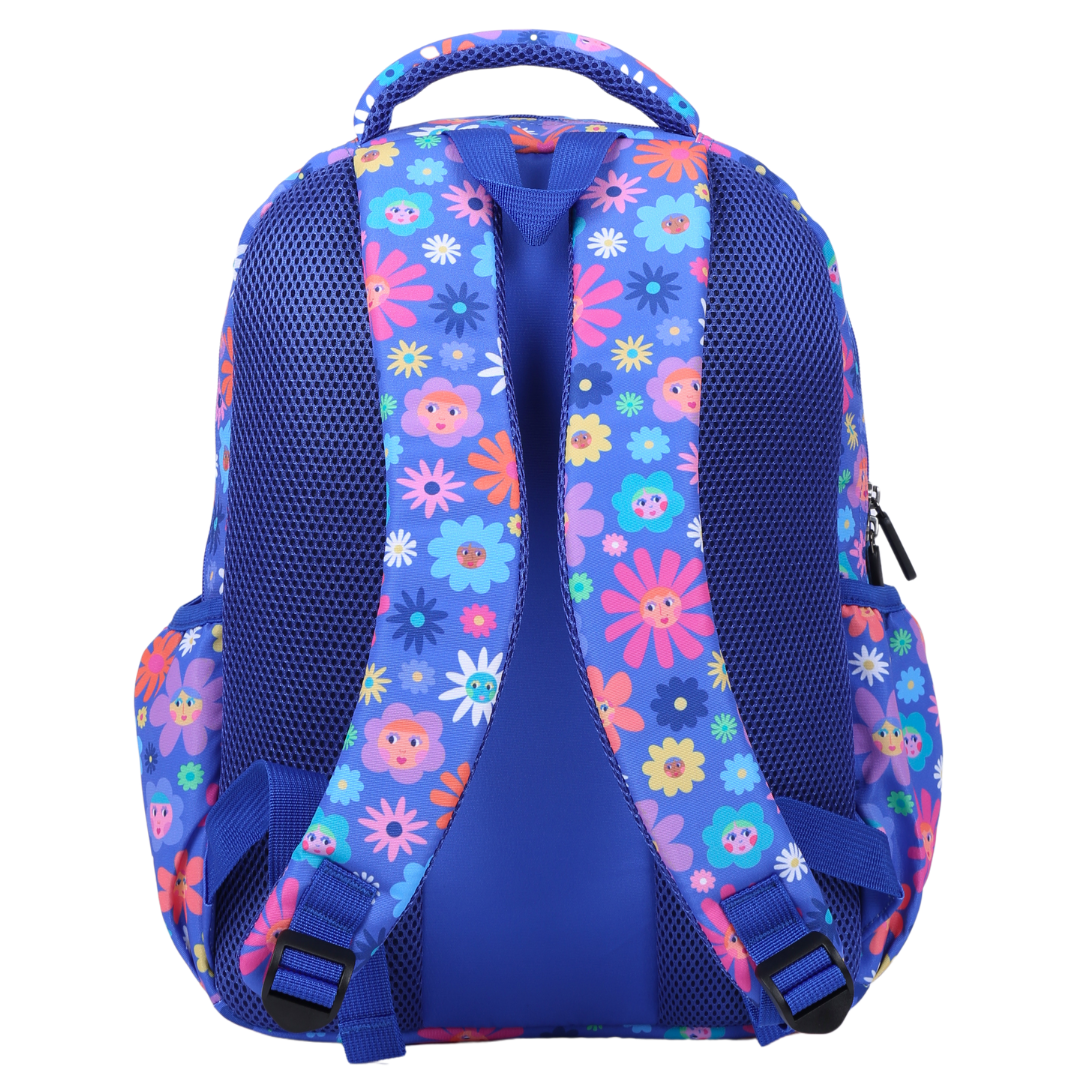 Flower Friends Midsize Kids Backpack back view ergonomic padded straps and back, comfortable waterproof kids school bag