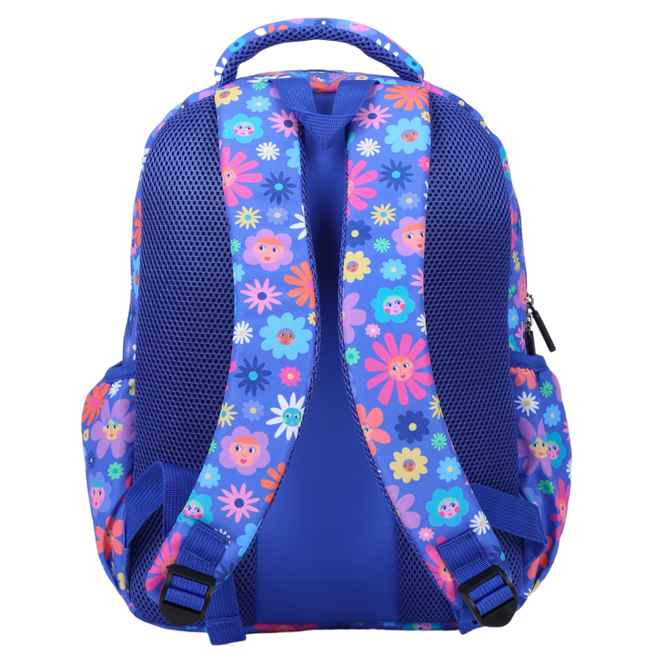 Flower Friends Midsize Kids Backpack back view ergonomic padded straps and back, comfortable waterproof kids school bag