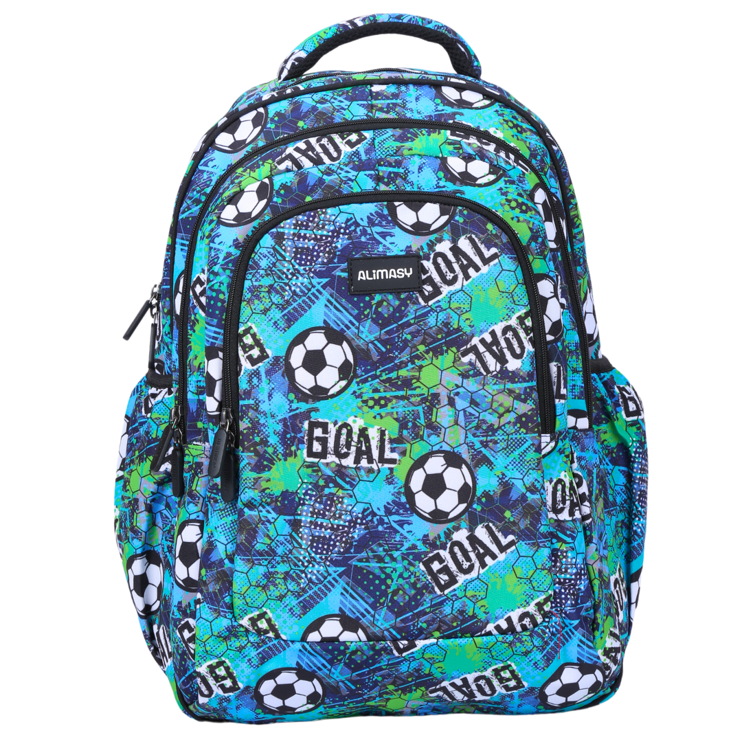 Front view of Football Large School Backpack Durable kids backpack with spacious compartments