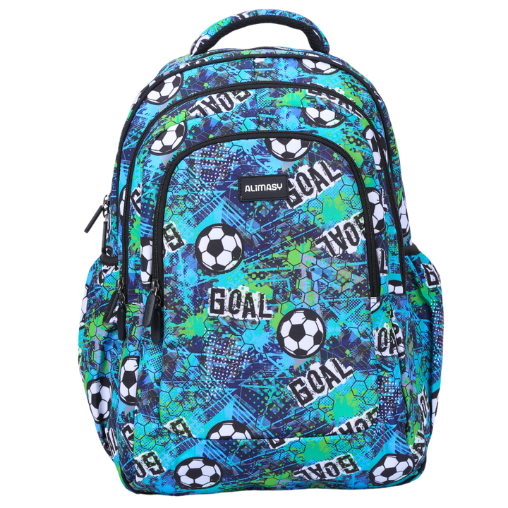 Front view of Football Large School Backpack Durable kids backpack with spacious compartments