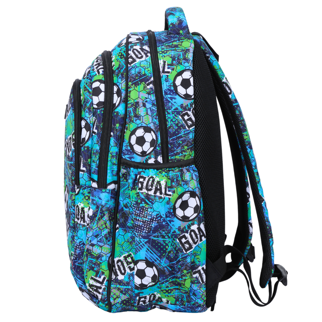 Side view of Football Large School Backpack Deep side pockets and multiple carry handles