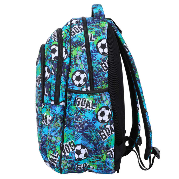 Side view of Football Large School Backpack Deep side pockets and multiple carry handles