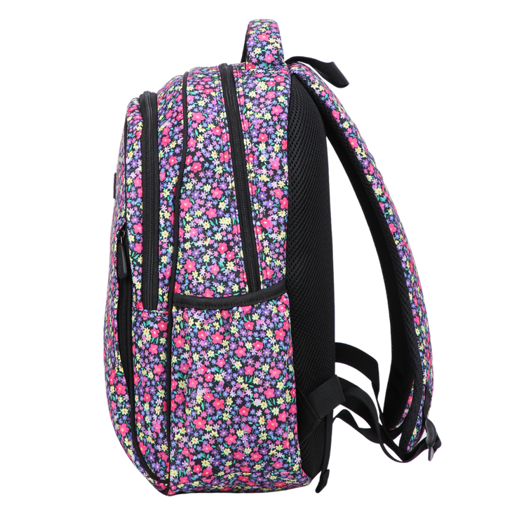 backpack with elasticated side pocket for secure water bottle storage