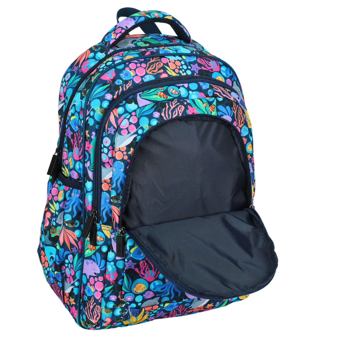 Close-up of Sealife Large School Backpack Easy clean waterproof lining and durable fabric