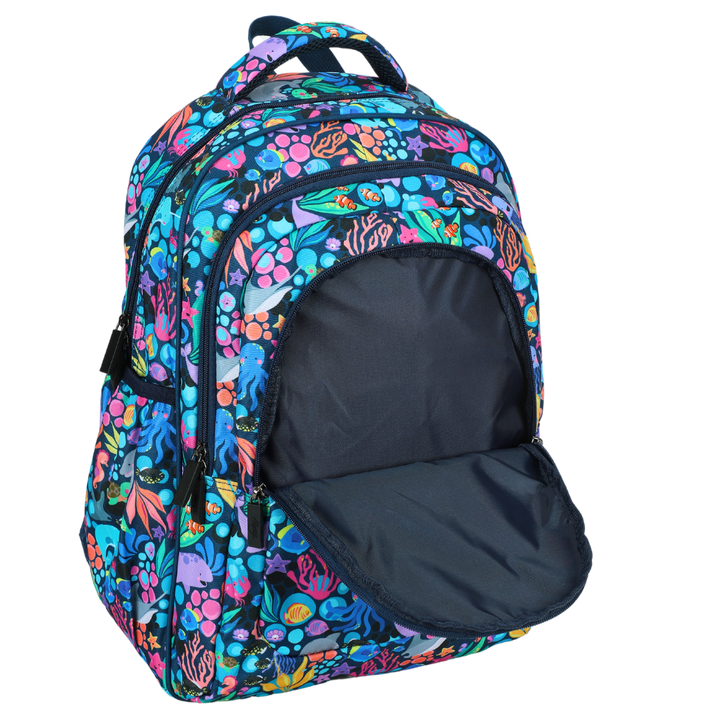 Close-up of Sealife Large School Backpack Easy clean waterproof lining and durable fabric