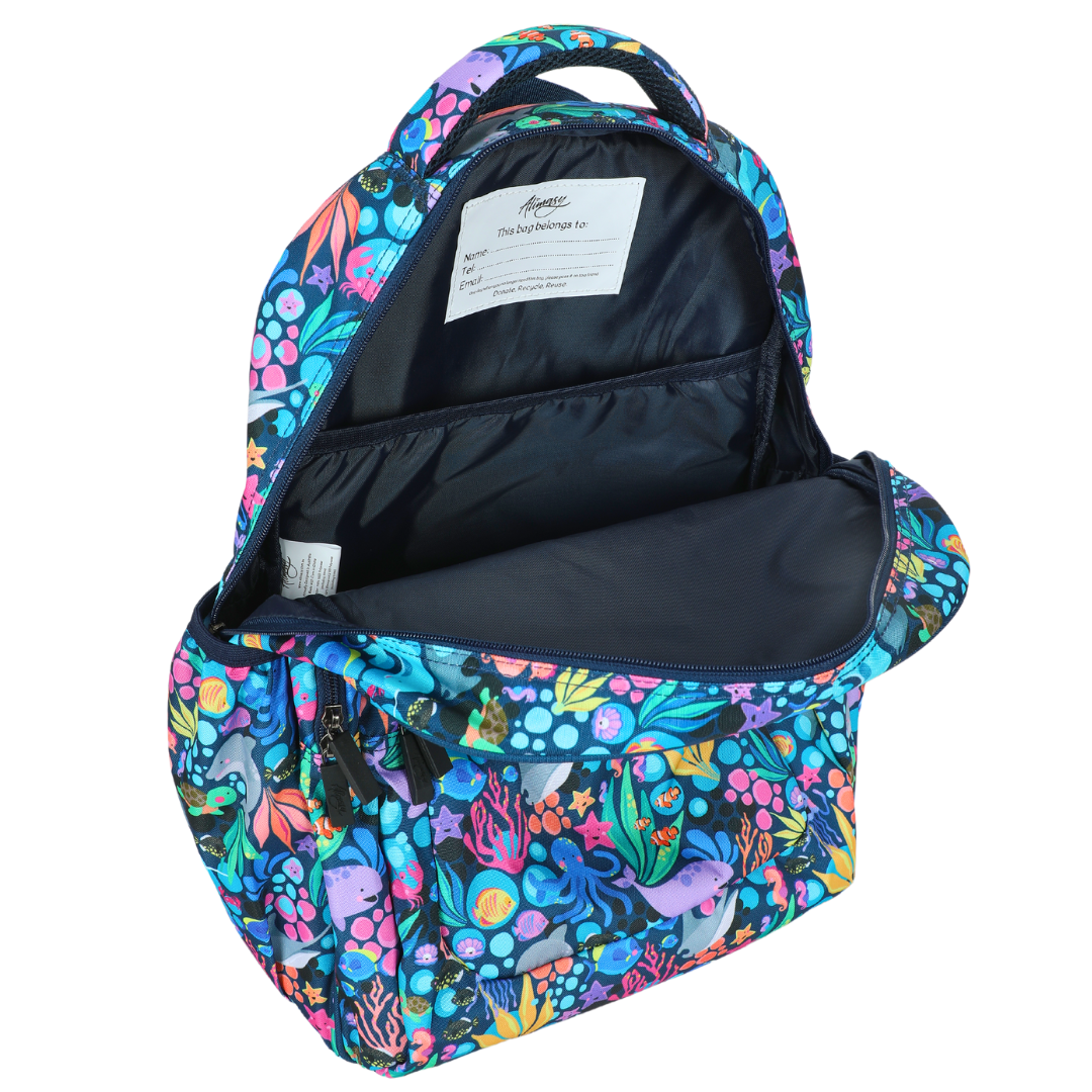Close-up of Sealife Large School Backpack Easy clean waterproof lining and durable fabric