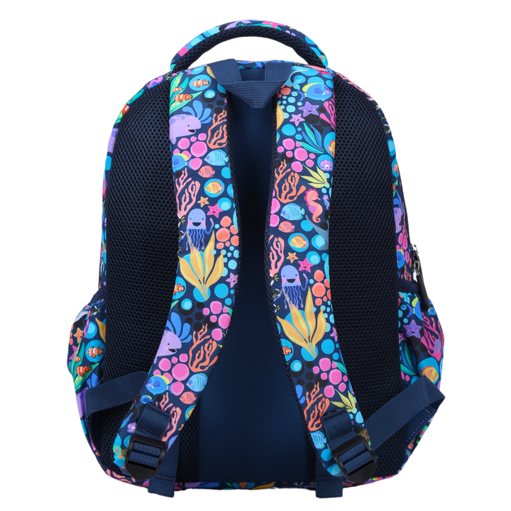 Sealife Midsize Kids Backpack back view ergonomic padded straps and back, comfortable waterproof kids school bag