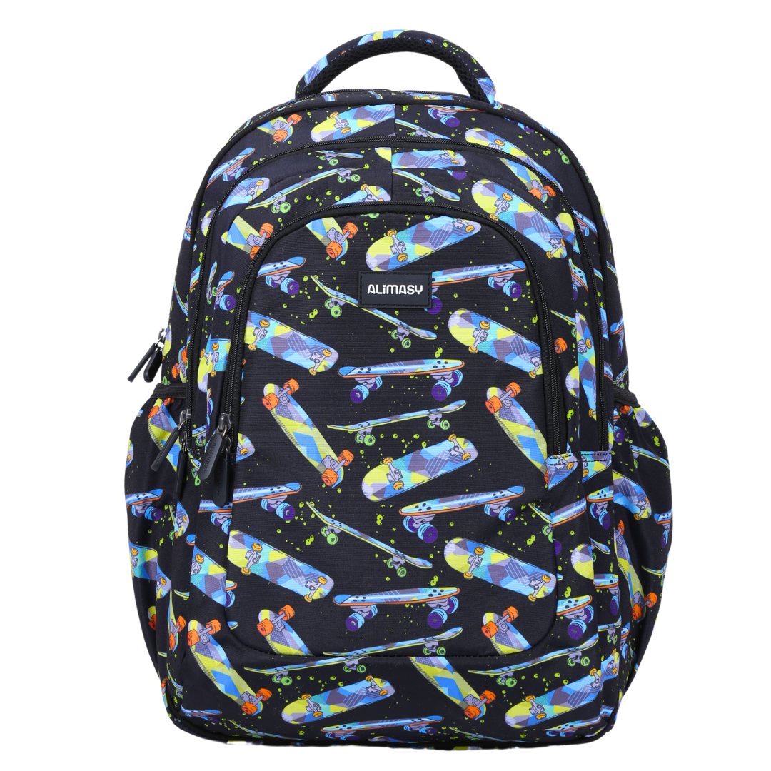 Front view of Skateboard Large School Backpack Durable kids backpack with spacious compartments