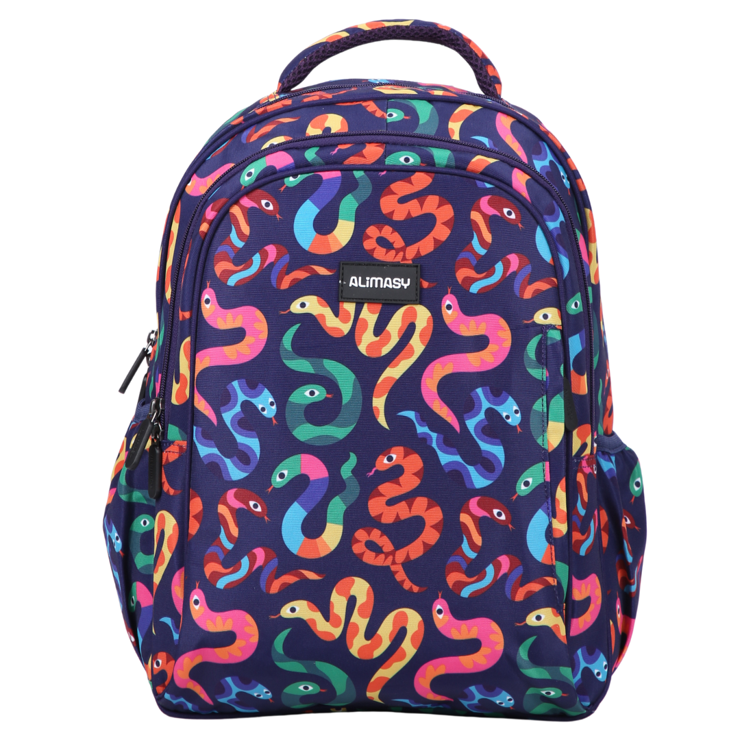 Bright Snakes Midsize Kids Backpack front view lightweight waterproof preschool and primary school bag Australia NZ