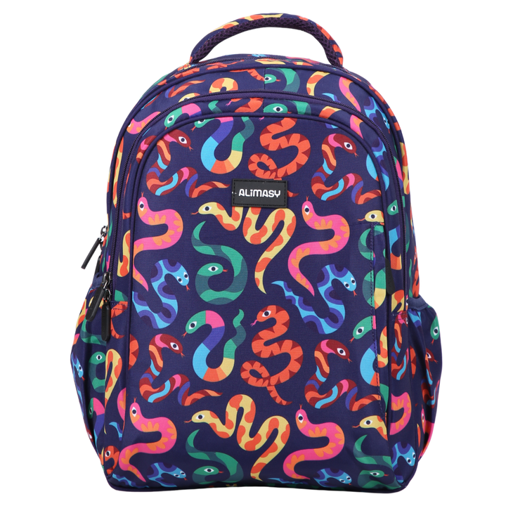 Bright Snakes Midsize Kids Backpack front view lightweight waterproof preschool and primary school bag Australia NZ