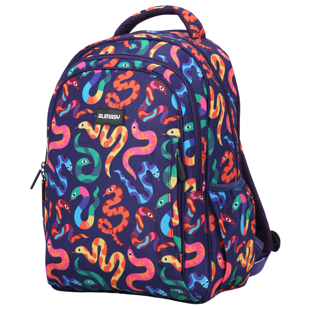 Bright Snakes Midsize Kids Backpack close-up print high-quality fabric waterproof midsize kids backpack