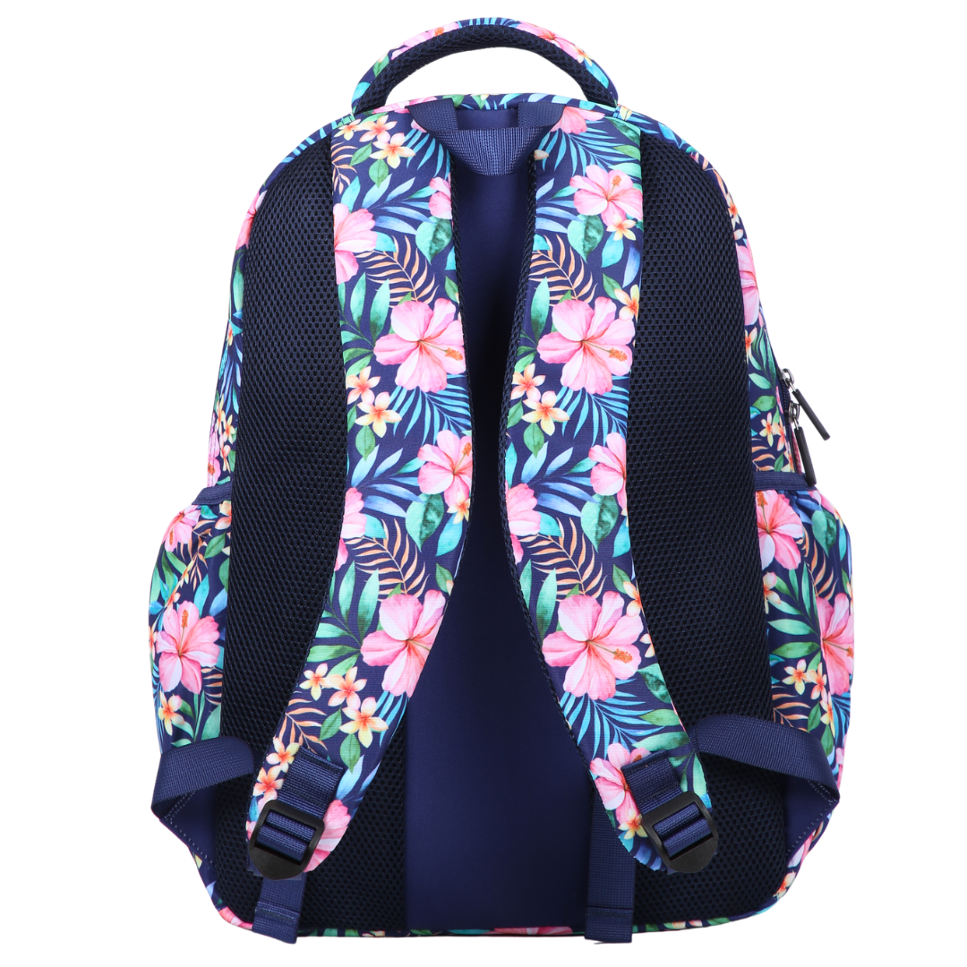 Back view of Tropical Bloom Large School Backpack Padded straps and breathable cushions for comfort