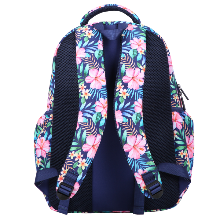 Back view of Tropical Bloom Large School Backpack Padded straps and breathable cushions for comfort