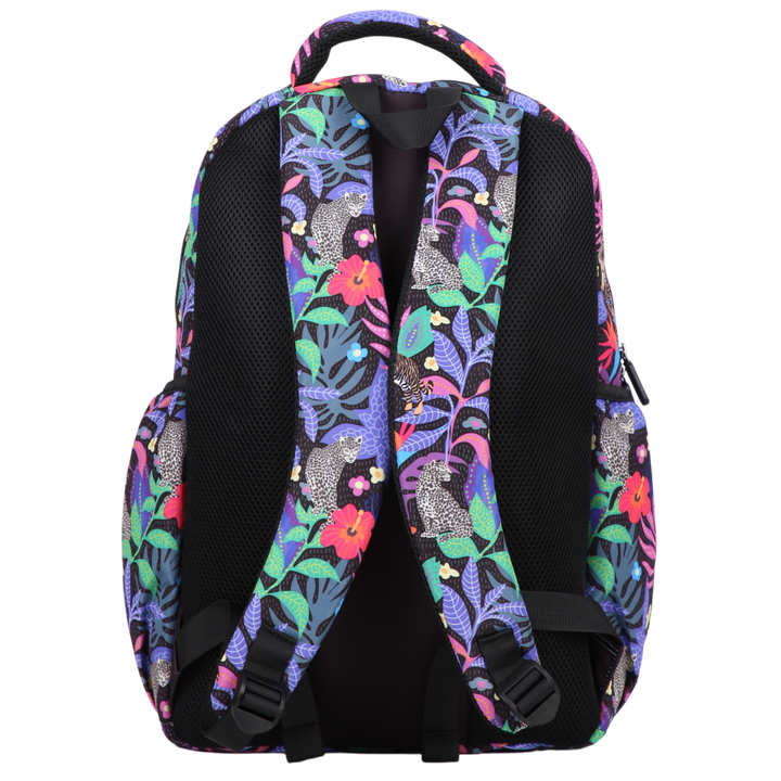 Back view of Tropical Chaos Large School Backpack Padded straps and breathable cushions for comfort