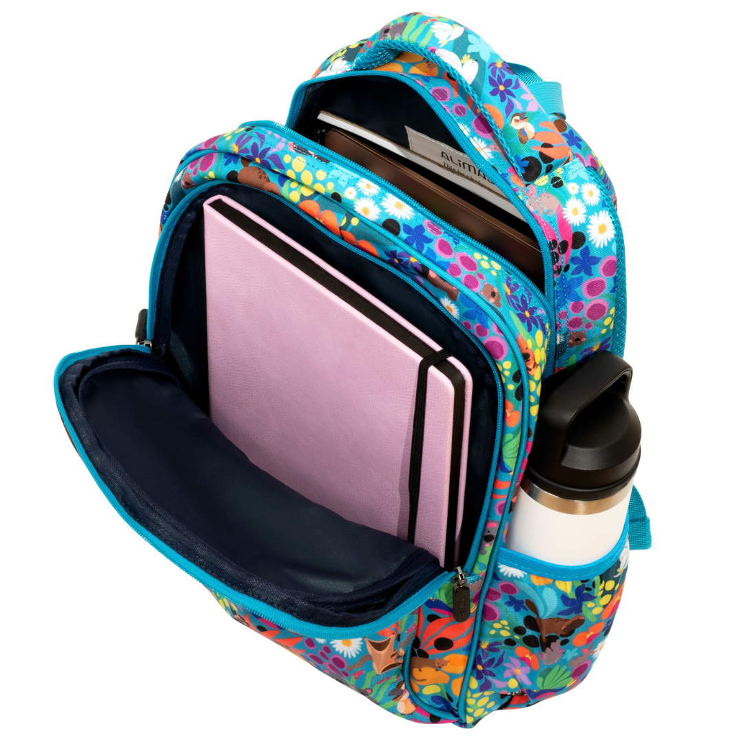 Australian Animals Midsize Kids Backpack inside view easy-clean waterproof interior lining, durable kids school bag