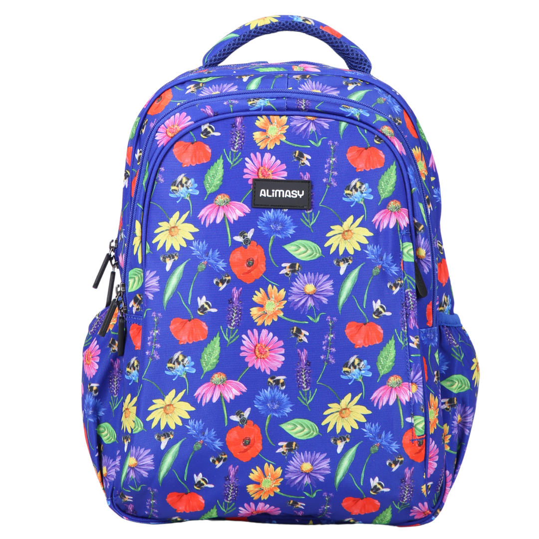 Bees & Wildflowers Midsize Kids Backpack front view lightweight waterproof preschool and primary school bag Australia NZ