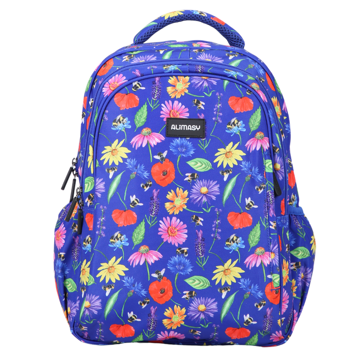 Bees & Wildflowers Midsize Kids Backpack front view lightweight waterproof preschool and primary school bag Australia NZ
