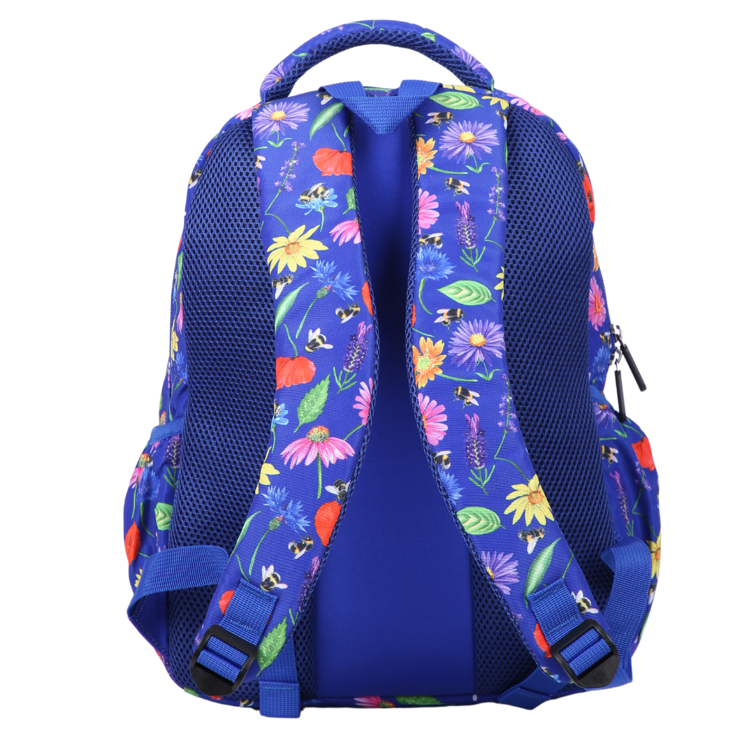 Bees & Wildflowers Midsize Kids Backpack back view ergonomic padded straps and back, comfortable waterproof kids school bag
