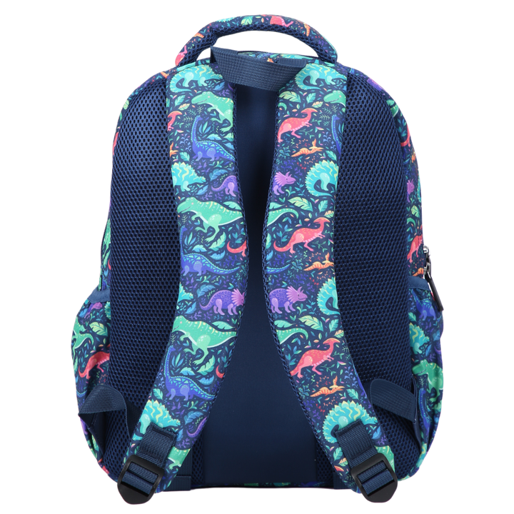 Dinosaurs Midsize Kids Backpack back view ergonomic padded straps and back, comfortable waterproof kids school bag