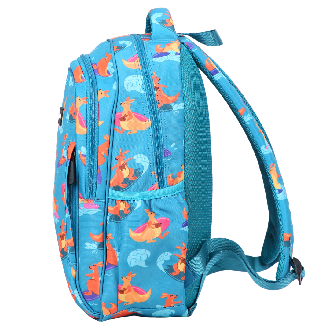 Surfing Kangaroos Midsize Kids Backpack side pocket elasticated for secure water bottle storage