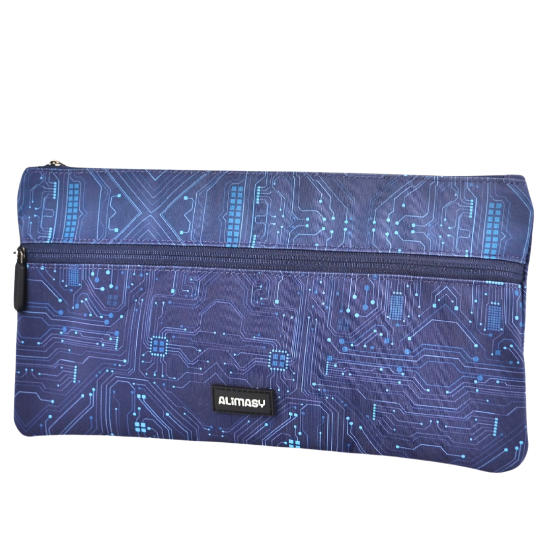 Large School Pencil Case Blue Ai Circuit
