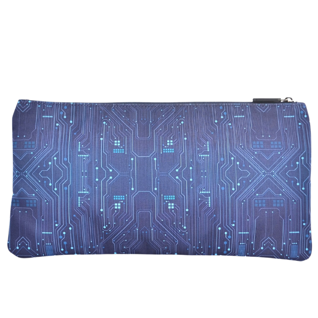 Large School Pencil Case Blue Ai Circuit
