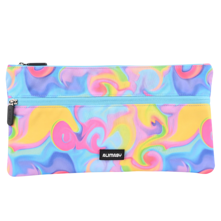 Large School Pencil Case Abstract Neon Waves