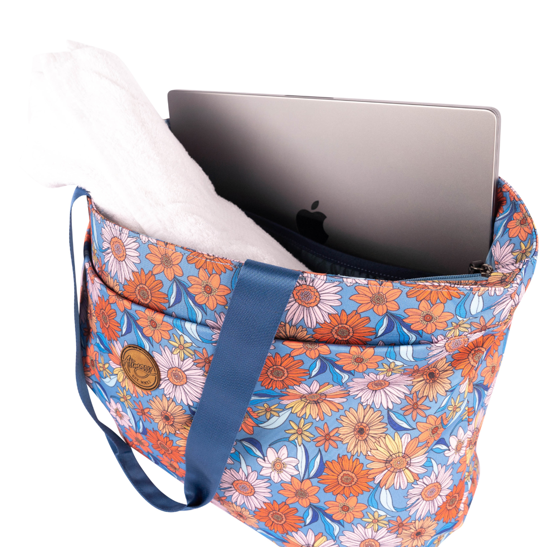 blooms and blossoms ladies tote bag with laptop and gym clothes