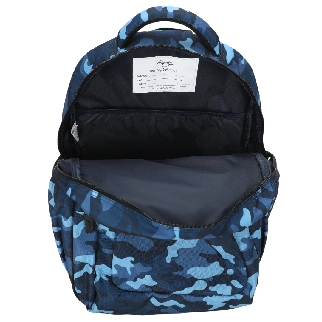 Blue Camouflage Large School Backpack - Alimasy